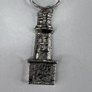 Jesus Is The Light Lighthouse Silver Color Vintage Religious Keychain Keyring